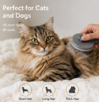 PAWVEXA Self-Cleaning Pet Grooming Brush – Dog & Cat Deshedding Brush – Pink/Grey/Blue