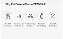 PAWVEXA Self-Cleaning Pet Grooming Brush – Dog & Cat Deshedding Brush – Pink/Grey/Blue