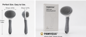 PAWVEXA Self-Cleaning Pet Grooming Brush – Dog & Cat Deshedding Brush – Pink/Grey/Blue